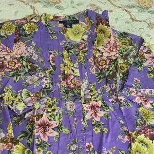 Classic Shabby Floral Lavender Pleat front Tunic Shirt SZ 20W Denim and Co